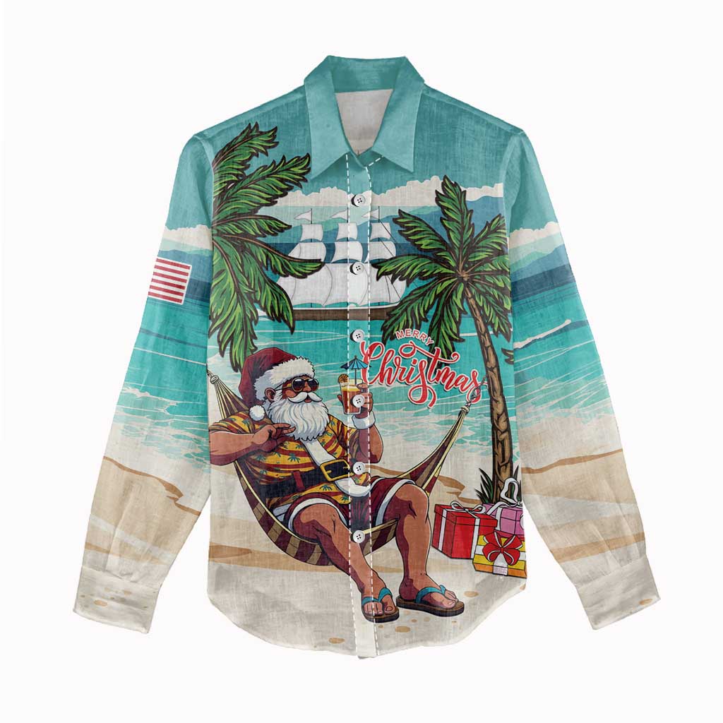 Afro Christmas in Liberia Women Casual Shirt Santa Chill on Tropical Beach - African Pride