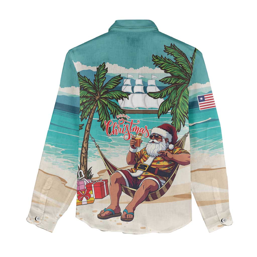 Afro Christmas in Liberia Women Casual Shirt Santa Chill on Tropical Beach - African Pride