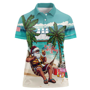 Afro Christmas in Liberia Women Polo Shirt Santa Chill on Tropical Beach - African Pride