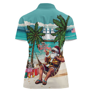 Afro Christmas in Liberia Women Polo Shirt Santa Chill on Tropical Beach - African Pride
