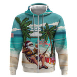 Afro Christmas in Liberia Zip Hoodie Santa Chill on Tropical Beach - African Pride