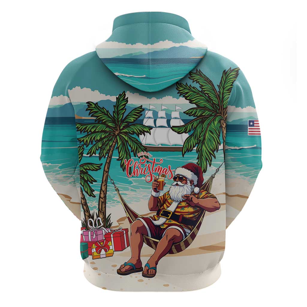 Afro Christmas in Liberia Zip Hoodie Santa Chill on Tropical Beach - African Pride