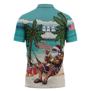 Liberia Christmas Zipper Polo Shirt Santa Chill on Tropical Beach