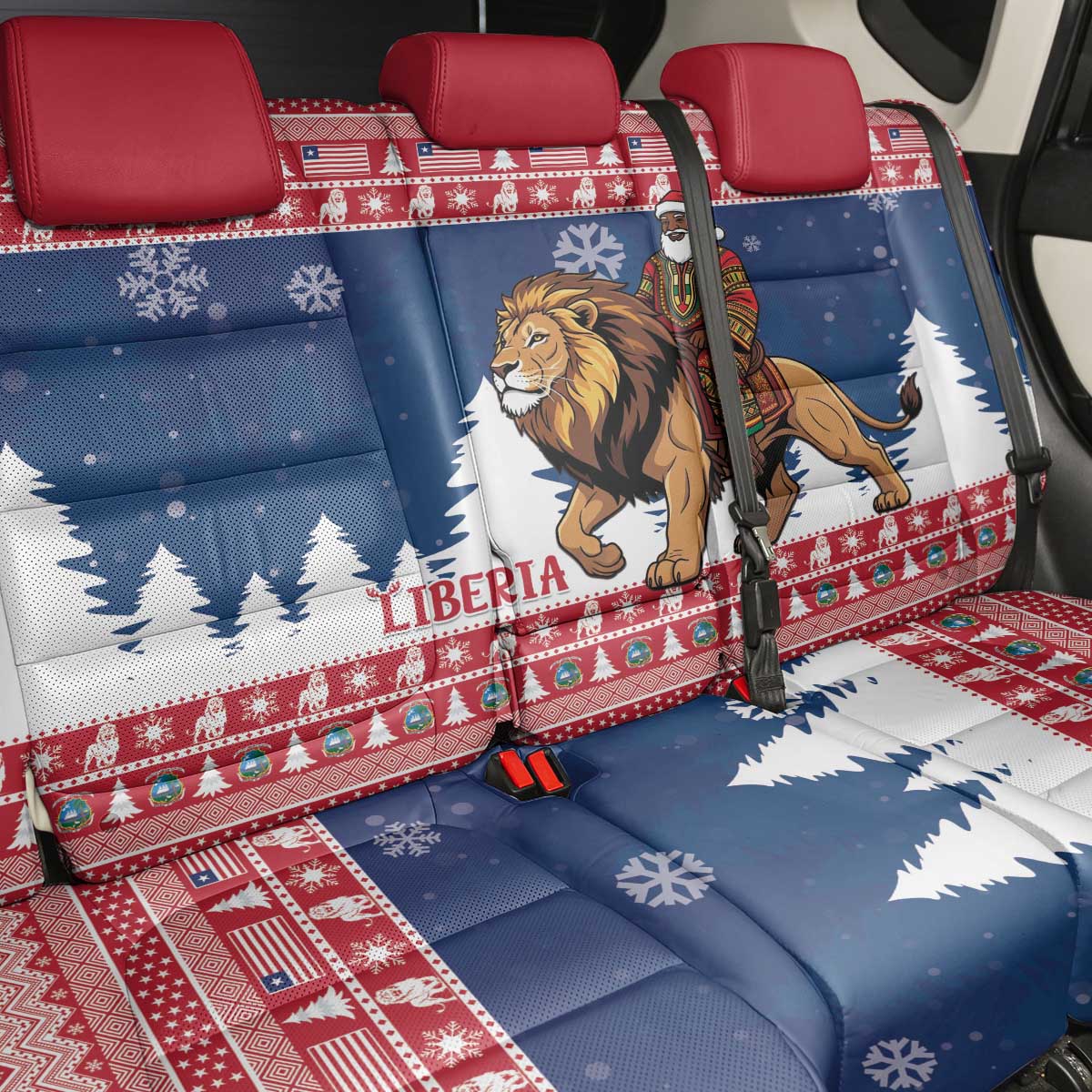 Afro Christmas in Liberia Back Car Seat Cover Black Santa Riding Lion - Merry Christmas - African Pride