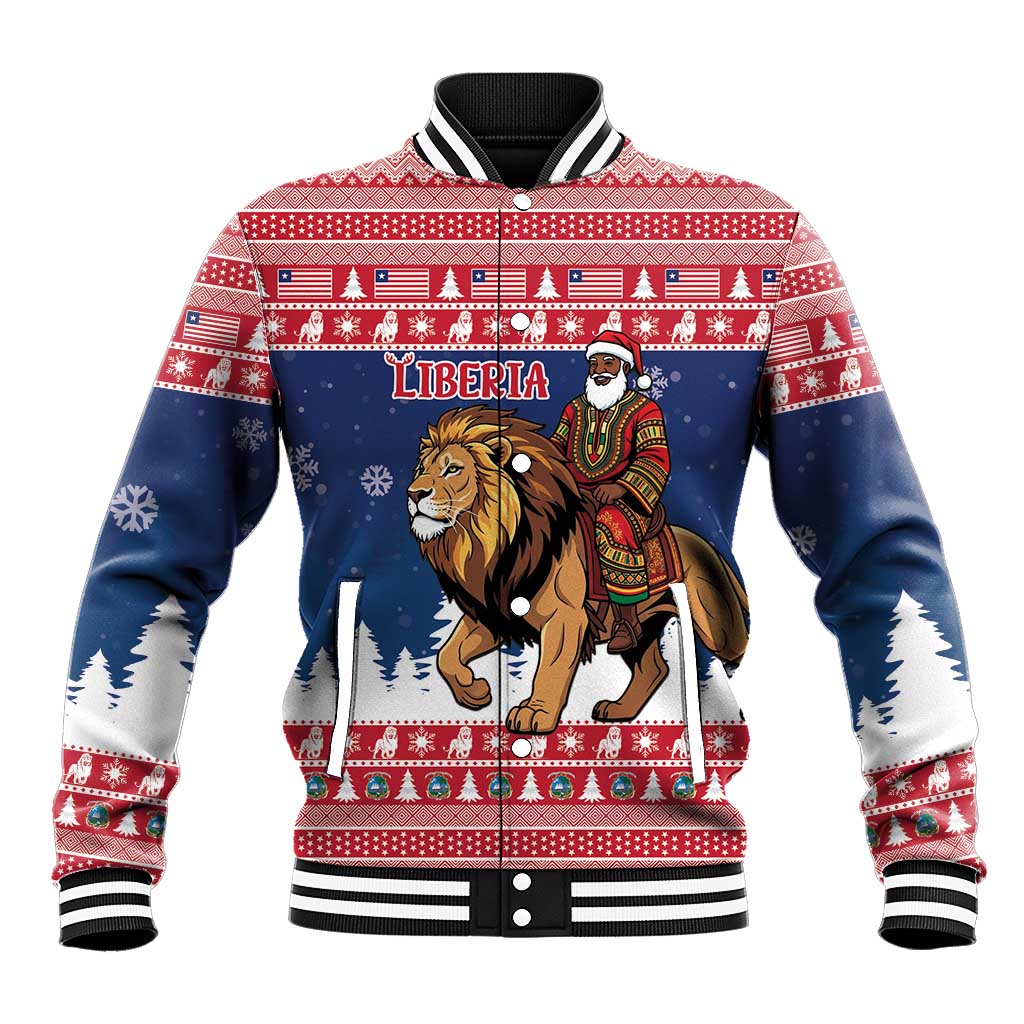 Personalized Afro Christmas in Liberia Baseball Jacket Black Santa Riding Lion - Merry Christmas - African Pride