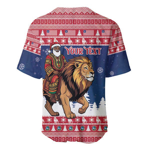 Personalized Afro Christmas in Liberia Baseball Jersey Black Santa Riding Lion - Merry Christmas - African Pride