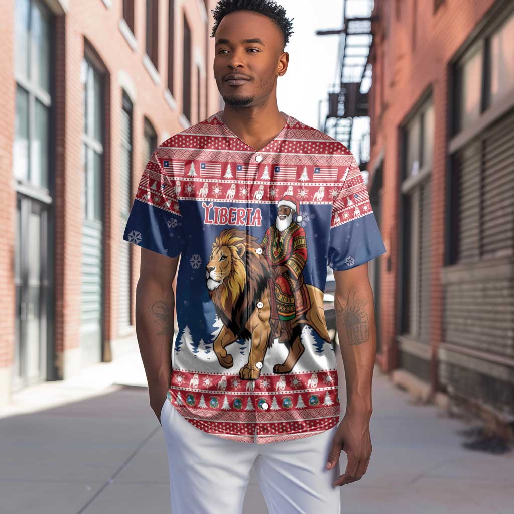 Personalized Afro Christmas in Liberia Baseball Jersey Black Santa Riding Lion - Merry Christmas - African Pride