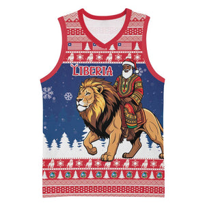 Personalized Afro Christmas in Liberia Basketball Jersey Black Santa Riding Lion - Merry Christmas - African Pride