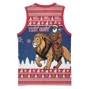 Personalized Afro Christmas in Liberia Basketball Jersey Black Santa Riding Lion - Merry Christmas - African Pride