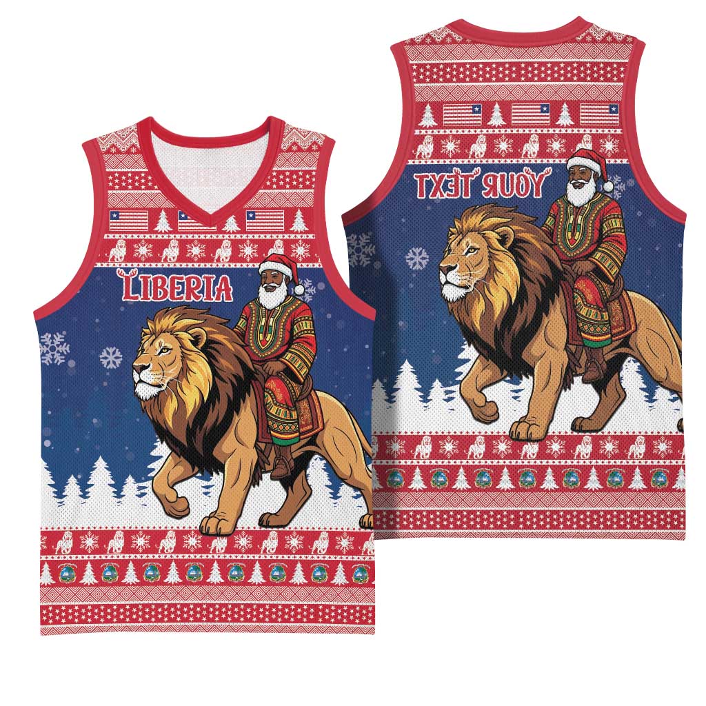 Personalized Afro Christmas in Liberia Basketball Jersey Black Santa Riding Lion - Merry Christmas - African Pride