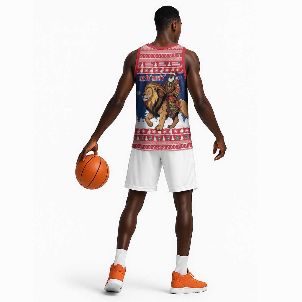 Personalized Afro Christmas in Liberia Basketball Jersey Black Santa Riding Lion - Merry Christmas - African Pride