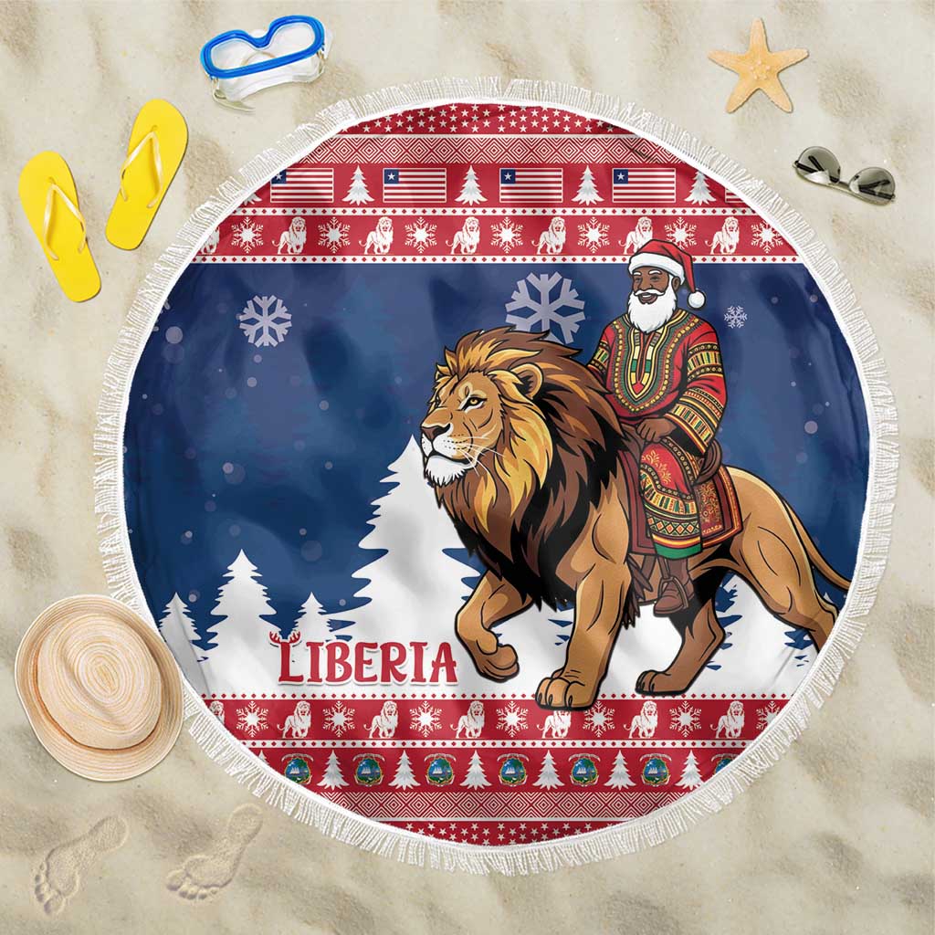 Afro Christmas in Liberia Beach Blanket Black Santa Riding Lion - Merry Christmas - African Pride
