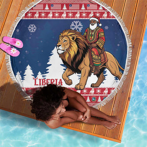 Afro Christmas in Liberia Beach Blanket Black Santa Riding Lion - Merry Christmas - African Pride