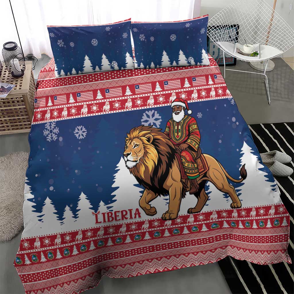 Afro Christmas in Liberia Bedding Set Black Santa Riding Lion - Merry Christmas - African Pride