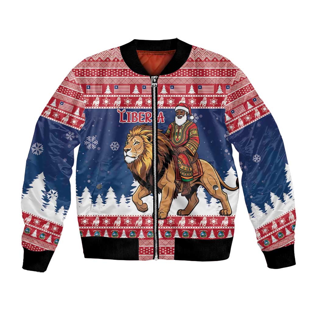 Personalized Afro Christmas in Liberia Bomber Jacket Black Santa Riding Lion - Merry Christmas - African Pride