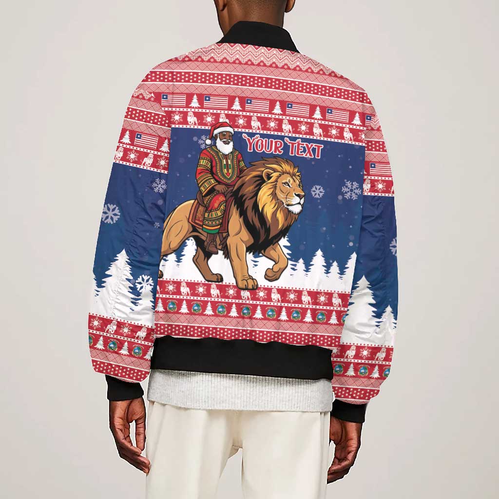 Personalized Afro Christmas in Liberia Bomber Jacket Black Santa Riding Lion - Merry Christmas - African Pride