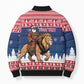 Personalized Liberia Christmas Bomber Puffer Jacket Black Santa Riding Lion - Merry Christmas