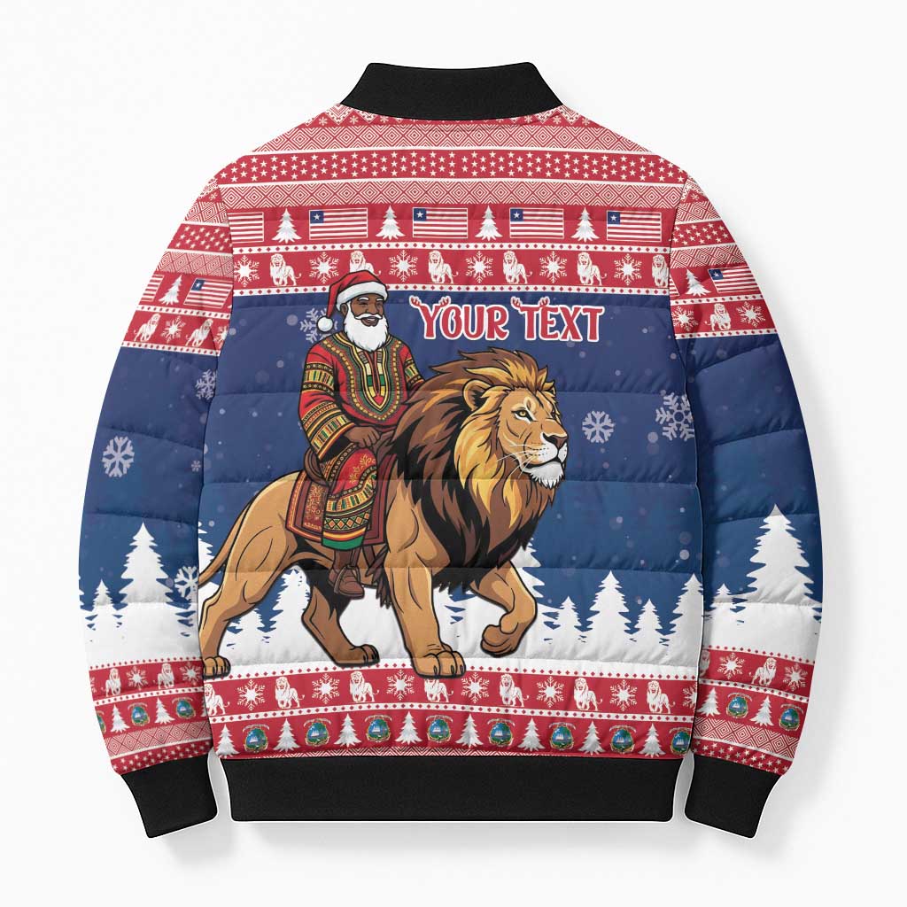 Personalized Liberia Christmas Bomber Puffer Jacket Black Santa Riding Lion - Merry Christmas