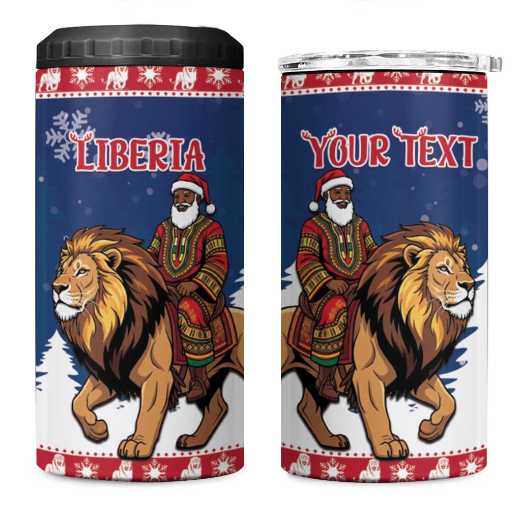Personalized Afro Christmas in Liberia 4 in 1 Can Cooler Tumbler Black Santa Riding Lion - Merry Christmas - African Pride