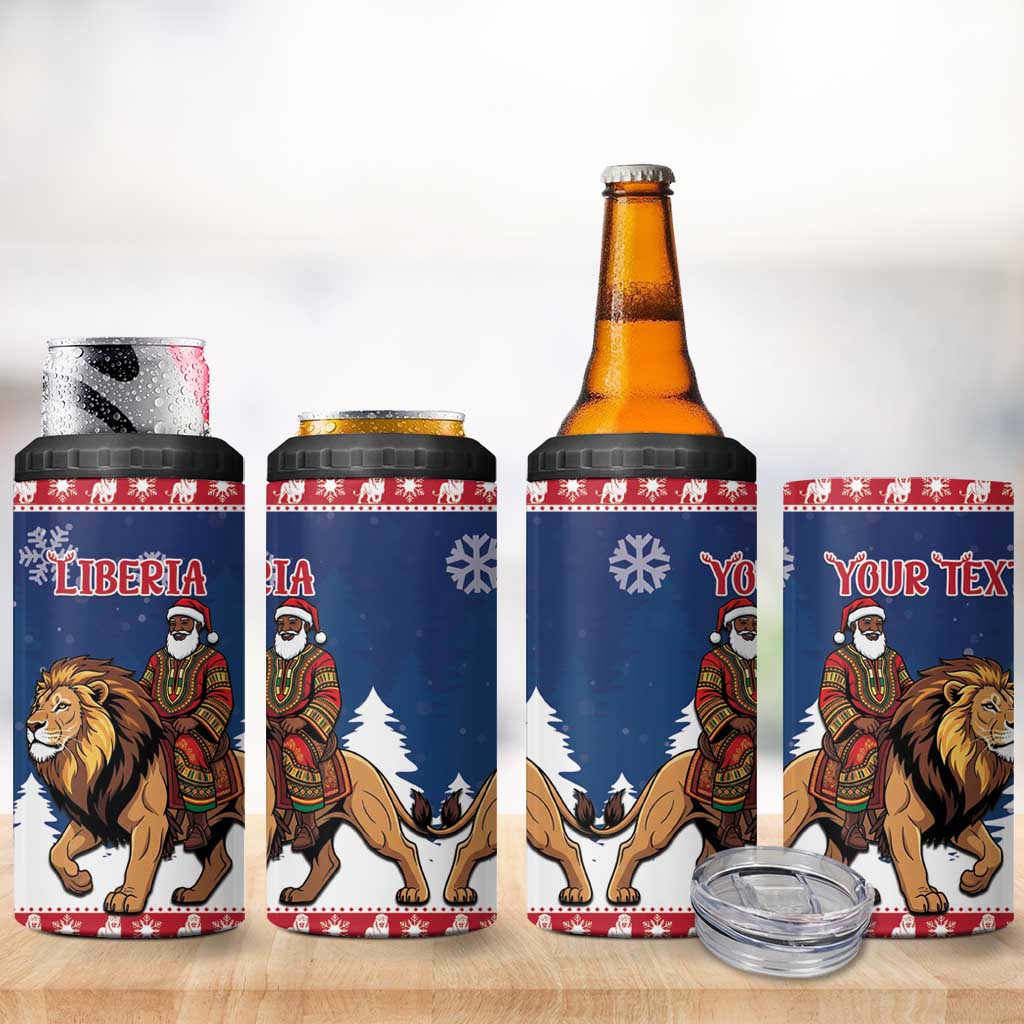 Personalized Afro Christmas in Liberia 4 in 1 Can Cooler Tumbler Black Santa Riding Lion - Merry Christmas - African Pride