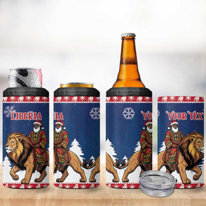 Personalized Afro Christmas in Liberia 4 in 1 Can Cooler Tumbler Black Santa Riding Lion - Merry Christmas - African Pride