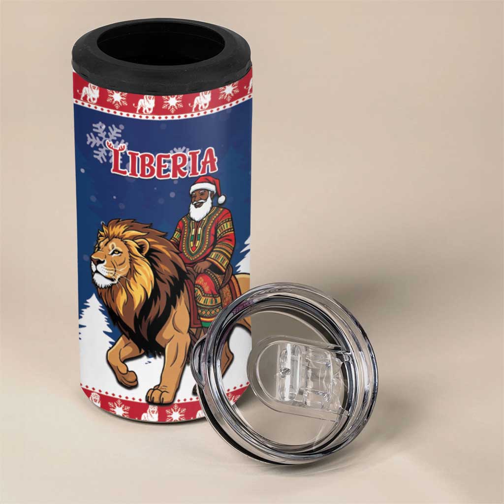 Personalized Afro Christmas in Liberia 4 in 1 Can Cooler Tumbler Black Santa Riding Lion - Merry Christmas - African Pride