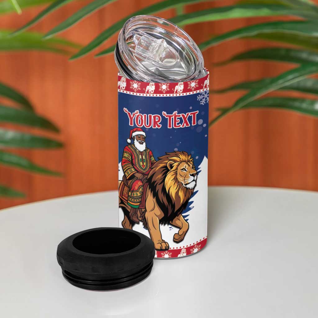 Personalized Afro Christmas in Liberia 4 in 1 Can Cooler Tumbler Black Santa Riding Lion - Merry Christmas - African Pride