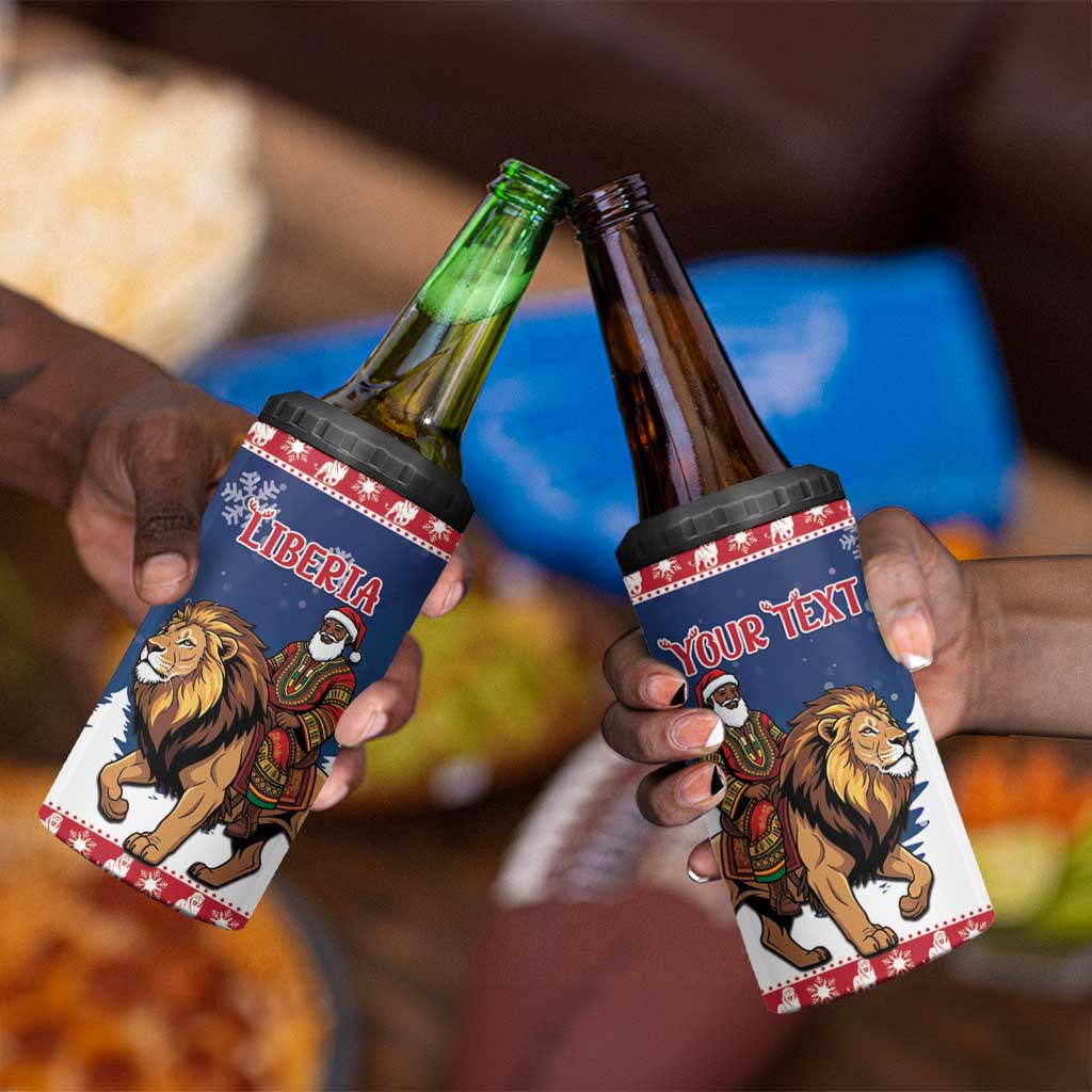 Personalized Afro Christmas in Liberia 4 in 1 Can Cooler Tumbler Black Santa Riding Lion - Merry Christmas - African Pride