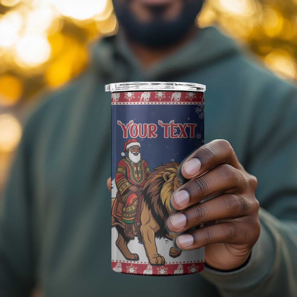 Personalized Afro Christmas in Liberia 4 in 1 Can Cooler Tumbler Black Santa Riding Lion - Merry Christmas - African Pride