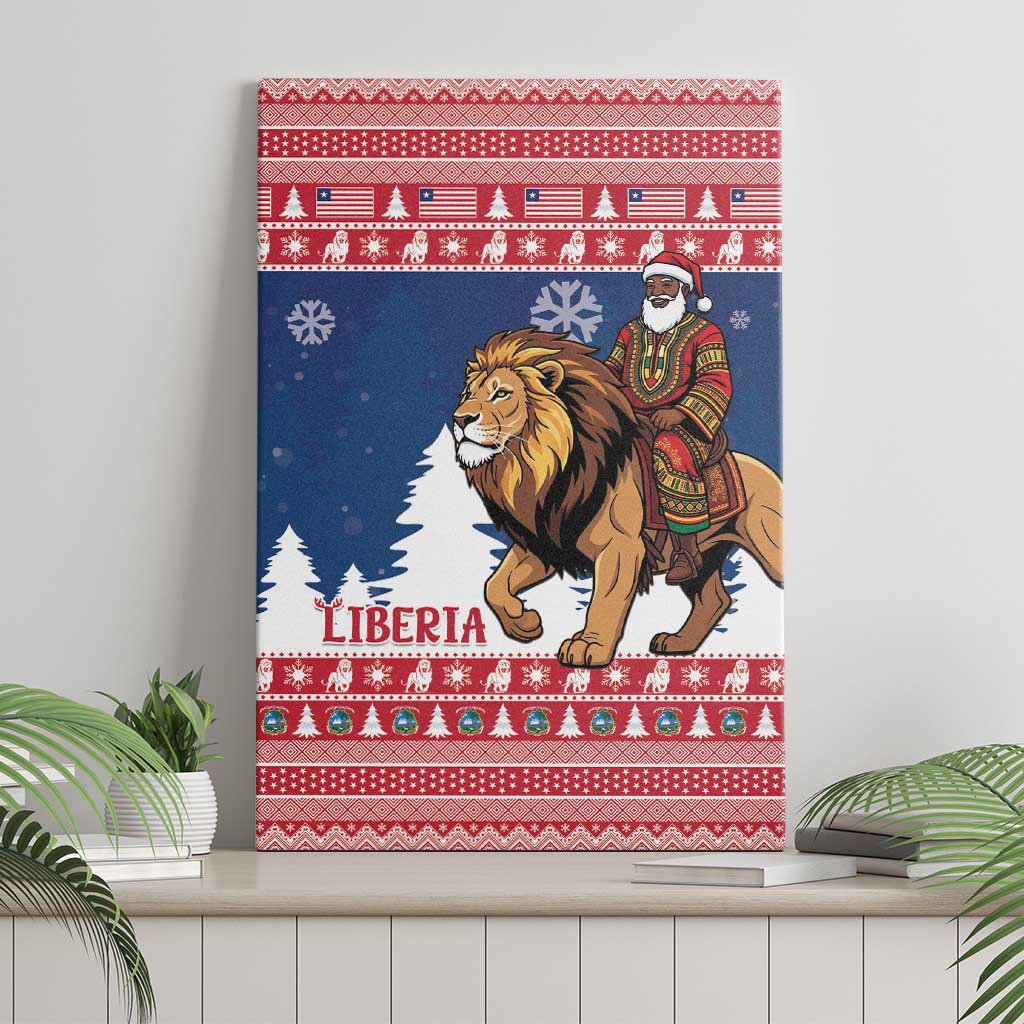 Afro Christmas in Liberia Canvas Wall Art Black Santa Riding Lion - Merry Christmas - African Pride