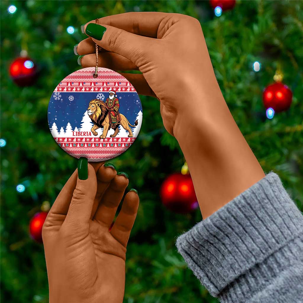 Personalized Afro Christmas in Liberia Ceramic Ornament Black Santa Riding Lion - Merry Christmas - African Pride