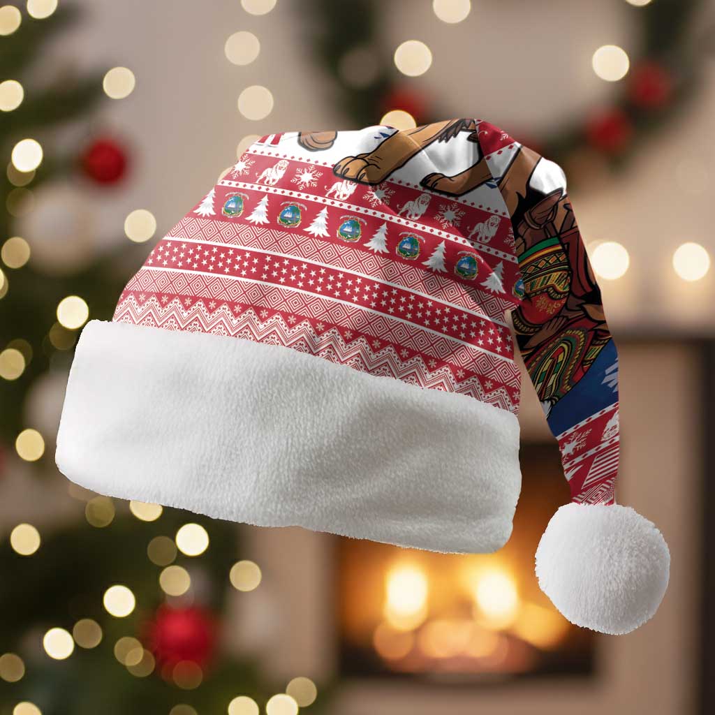 Personalized Afro Christmas in Liberia Christmas Santa Hat Black Santa Riding Lion - Merry Christmas - African Pride