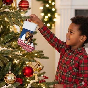 Personalized Afro Christmas in Liberia Christmas Stocking Black Santa Riding Lion - Merry Christmas - African Pride