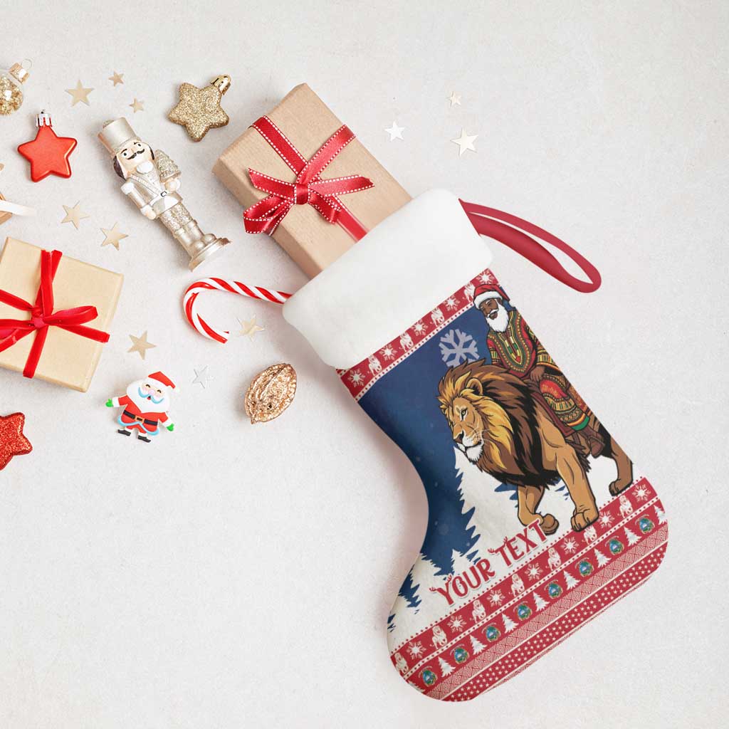 Personalized Afro Christmas in Liberia Christmas Stocking Black Santa Riding Lion - Merry Christmas - African Pride