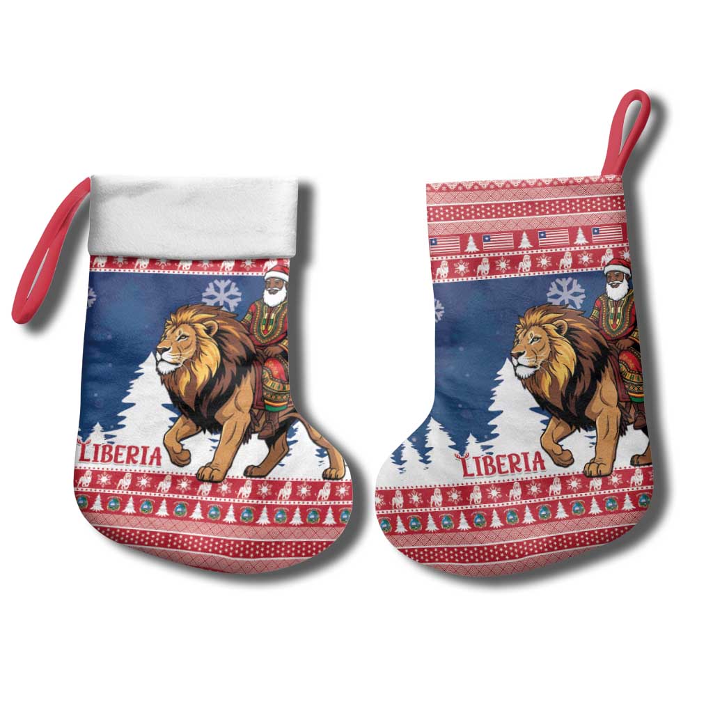Personalized Afro Christmas in Liberia Christmas Stocking Black Santa Riding Lion - Merry Christmas - African Pride