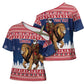 Personalized Liberia Christmas Cross Shoulder Shirt Black Santa Riding Lion - Merry Christmas
