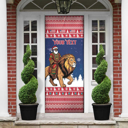 Personalized Liberia Christmas Door Cover Black Santa Riding Lion - Merry Christmas