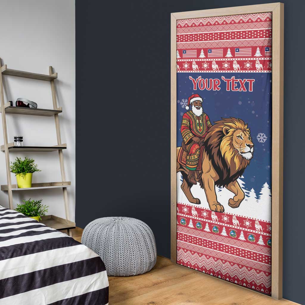 Personalized Liberia Christmas Door Cover Black Santa Riding Lion - Merry Christmas