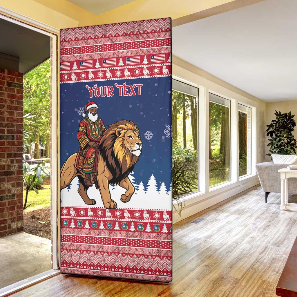Personalized Liberia Christmas Door Cover Black Santa Riding Lion - Merry Christmas