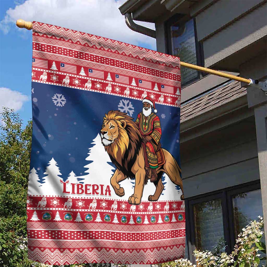 Afro Christmas in Liberia Garden Flag Black Santa Riding Lion - Merry Christmas - African Pride