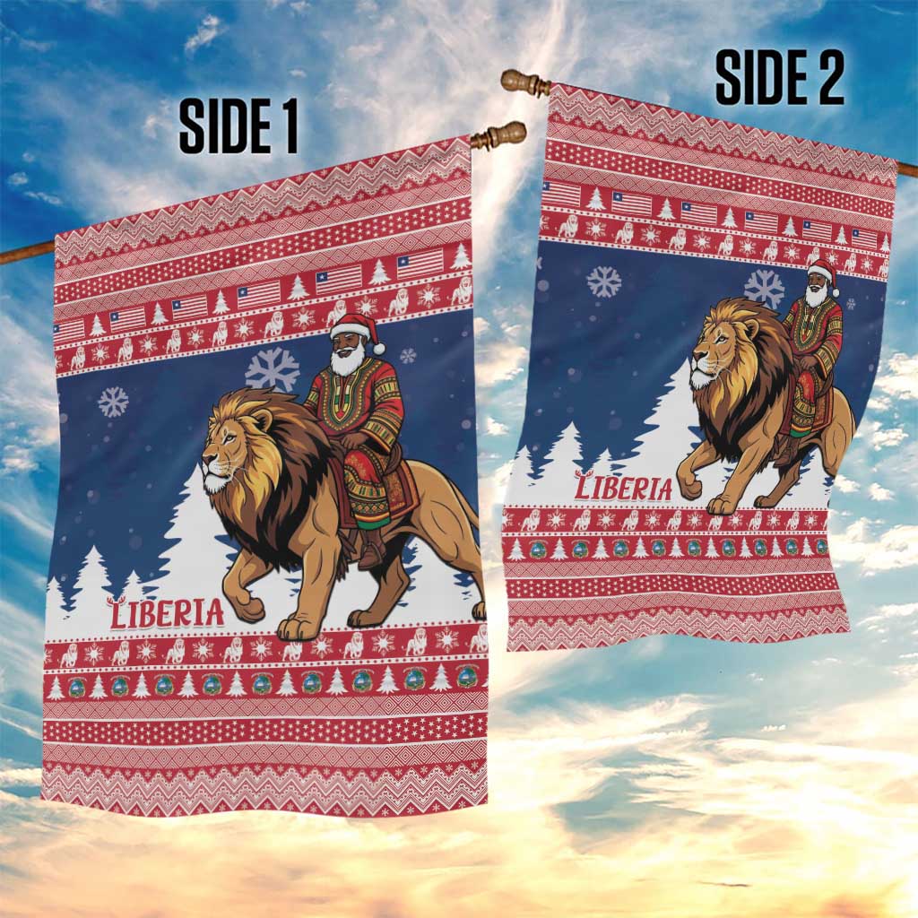 Afro Christmas in Liberia Garden Flag Black Santa Riding Lion - Merry Christmas - African Pride