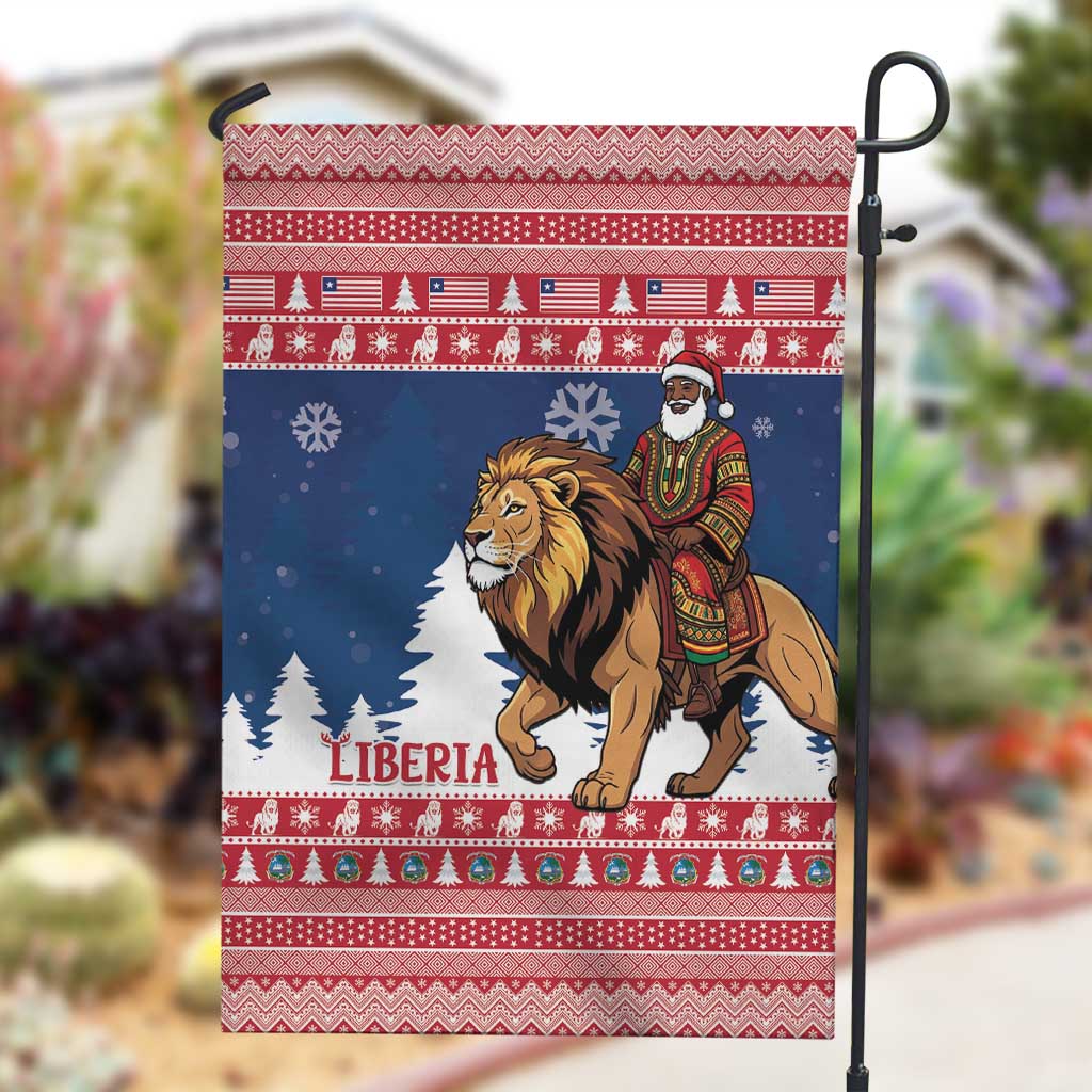 Afro Christmas in Liberia Garden Flag Black Santa Riding Lion - Merry Christmas - African Pride