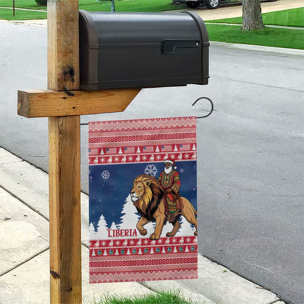 Afro Christmas in Liberia Garden Flag Black Santa Riding Lion - Merry Christmas - African Pride