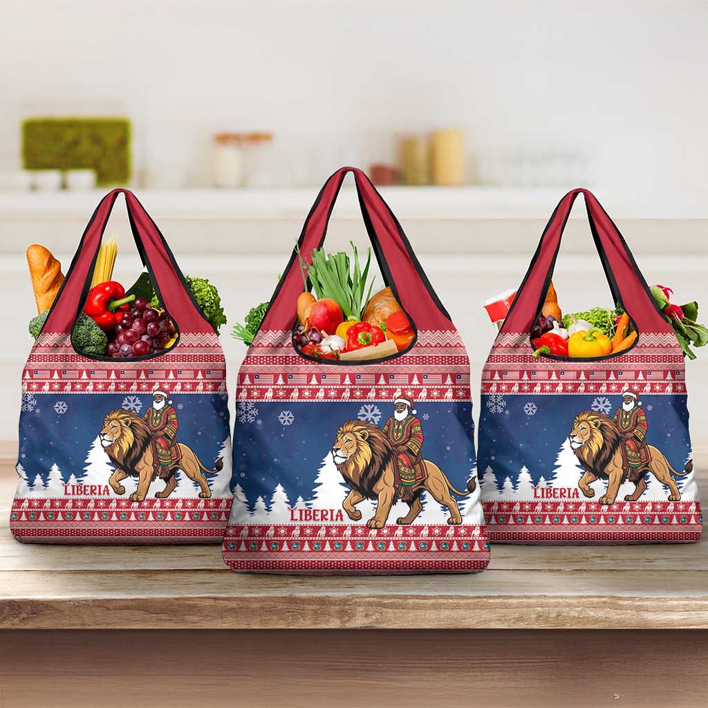 Afro Christmas in Liberia Grocery Bag Black Santa Riding Lion - Merry Christmas - African Pride