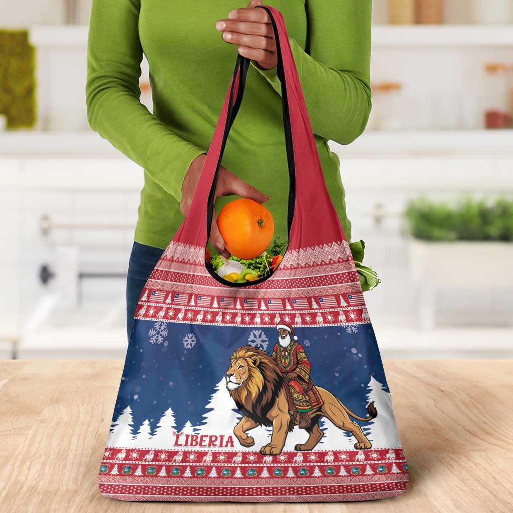 Afro Christmas in Liberia Grocery Bag Black Santa Riding Lion - Merry Christmas - African Pride