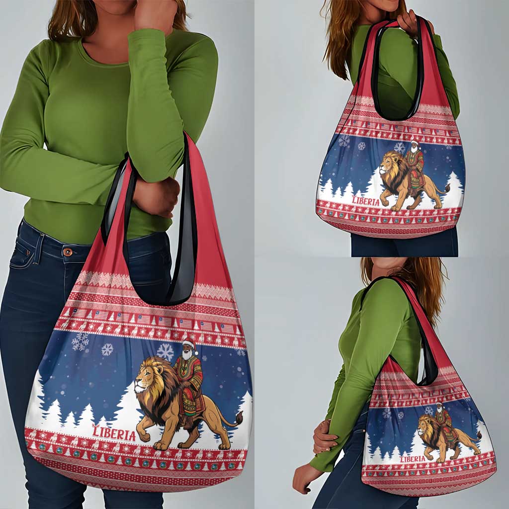 Afro Christmas in Liberia Grocery Bag Black Santa Riding Lion - Merry Christmas - African Pride