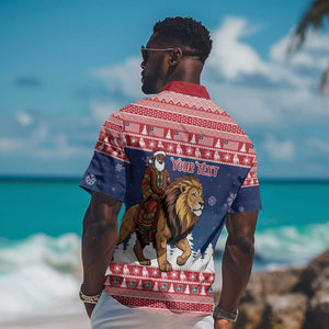 Personalized Afro Christmas in Liberia Hawaiian Shirt Black Santa Riding Lion - Merry Christmas - African Pride