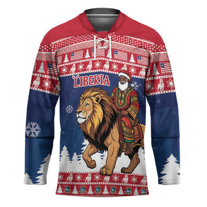 Personalized Liberia Christmas Hockey Jersey Black Santa Riding Lion - Merry Christmas