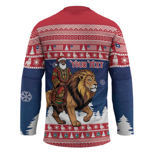 Personalized Liberia Christmas Hockey Jersey Black Santa Riding Lion - Merry Christmas