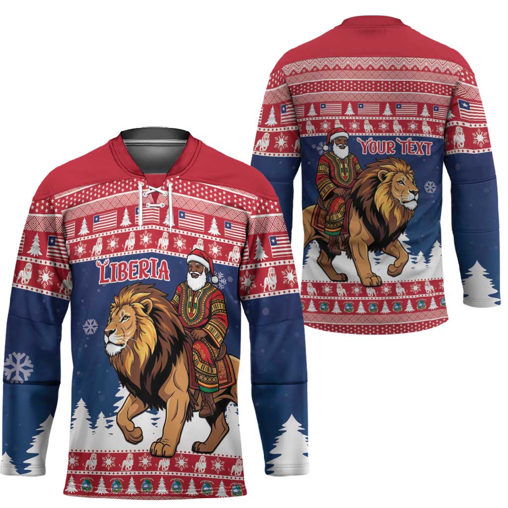 Personalized Liberia Christmas Hockey Jersey Black Santa Riding Lion - Merry Christmas